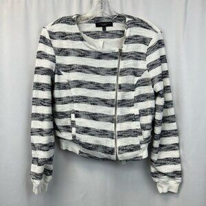 Sanctuary Bomber Jacket Navy/White Stripe Asymmetric Zip Pockets Size Small